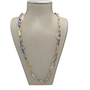 Alfani Gold-Tone Circle Faux-Leather Inlay Link Strand Necklace NWT